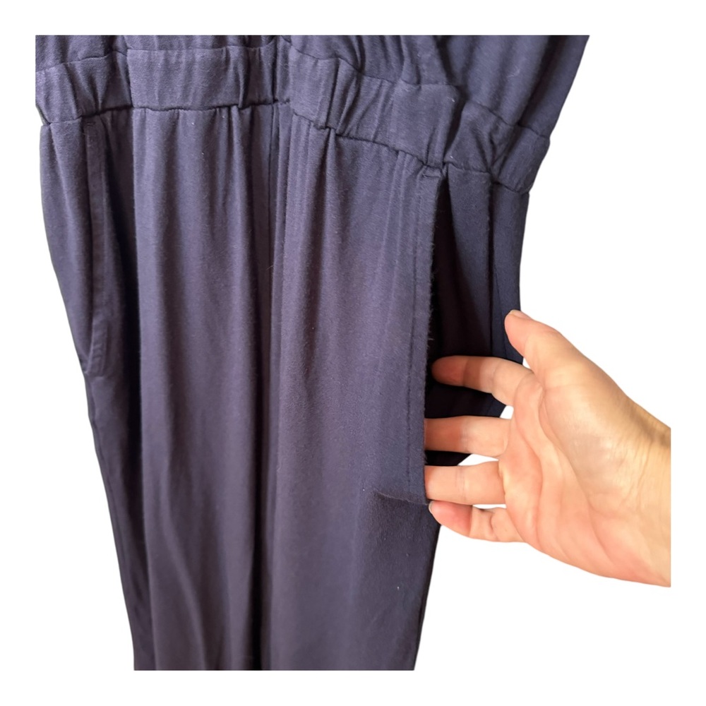 LOFT Beach Navy Blue Sleeveless Wrap Front Jumpsuit Pockets Size Small - Picture 5 of 12